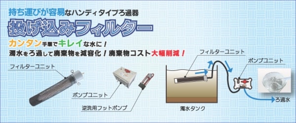 持ち運びが容易なハンディタイプろ過器 投げ込みフィルター